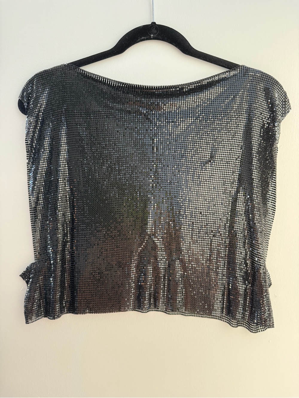 Black Metal Mesh Chainmail Draped Top Y2K Disco Festival